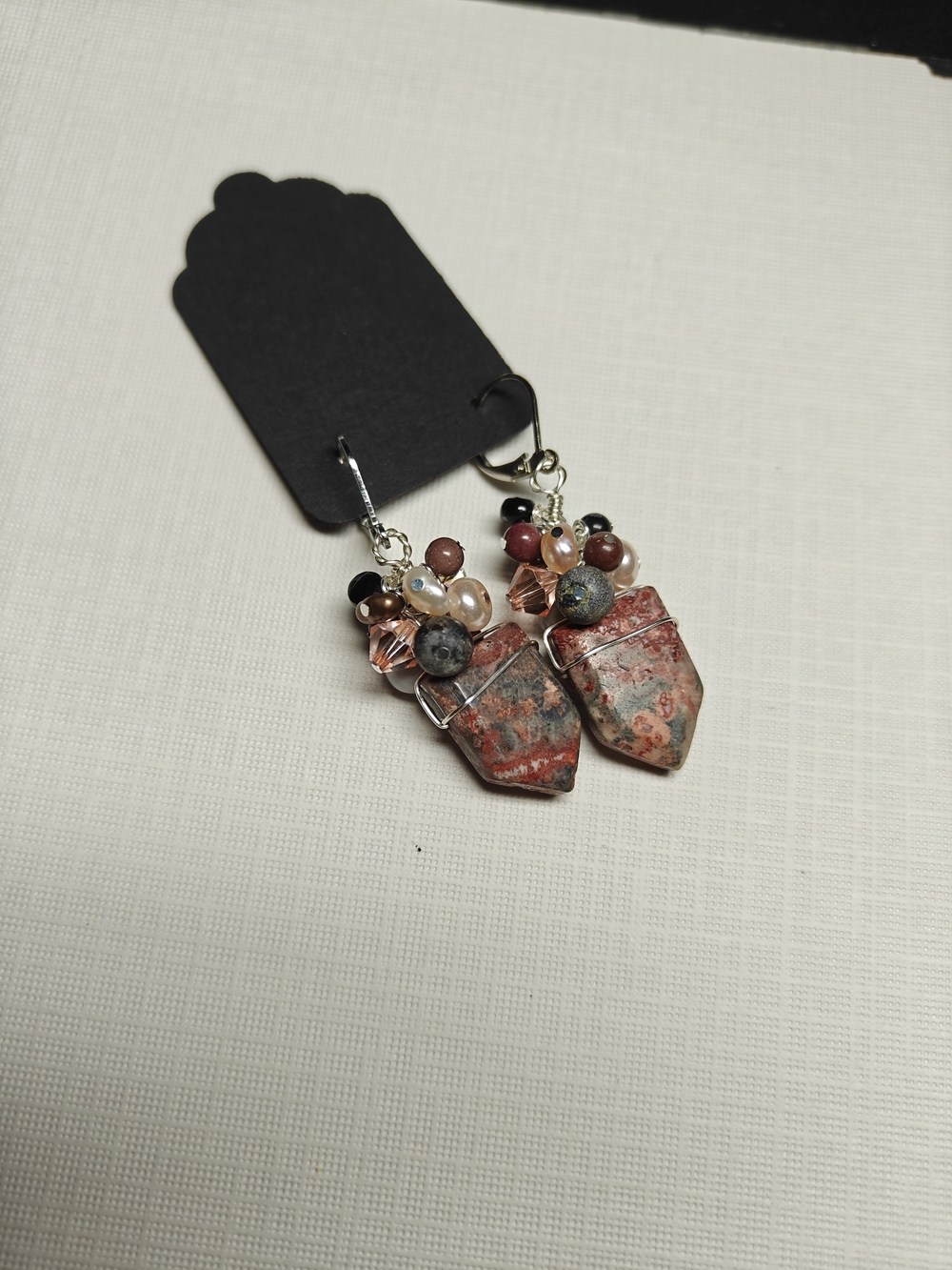Handcrafted Red Jasper Cluster Drop Earrings Nwot